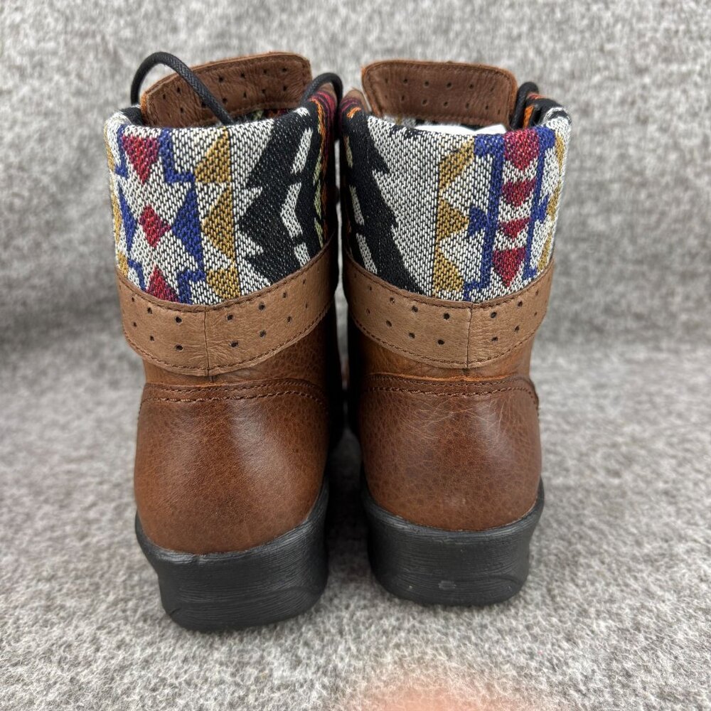 ✅Womens 7.5 Keen Tyretread Brown Leather Lace Up Ankle Boots Tortoise Shell Cuff - Picture 8 of 13